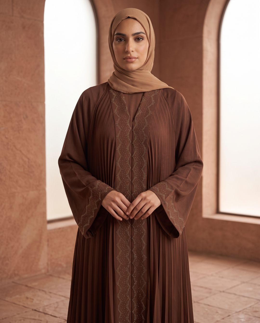 Brown Pleated Abaya - Dubai